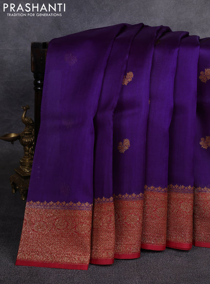 Banarasi organza saree violet and red with woven buttas and banarasi style border