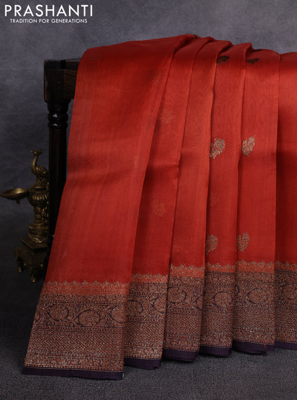 Banarasi organza saree rustic orange and deep jamun with woven buttas and banarasi style border