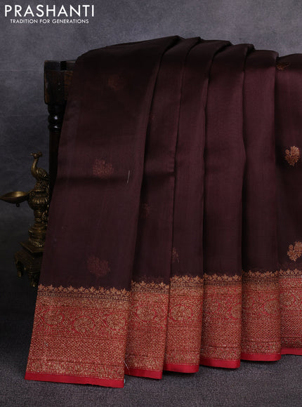 Banarasi organza saree deep maroon and red with woven buttas and banarasi style border