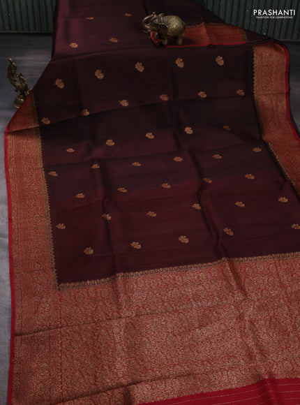 Banarasi organza saree deep maroon and red with woven buttas and banarasi style border