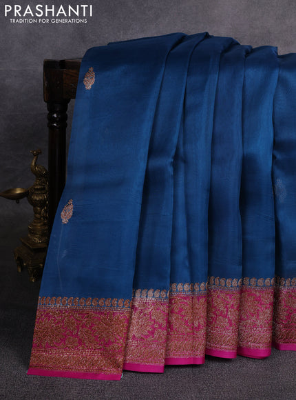Banarasi organza saree cs blue and pink with woven buttas and banarasi style border