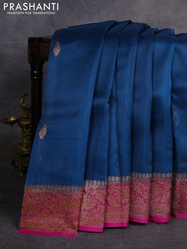 Banarasi organza saree cs blue and pink with woven buttas and banarasi style border