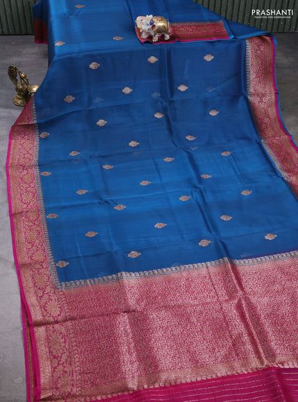 Banarasi organza saree cs blue and pink with woven buttas and banarasi style border