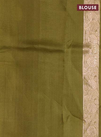 Banarasi organza saree pastel brown and mehendi green with zari woven buttas and zari woven border