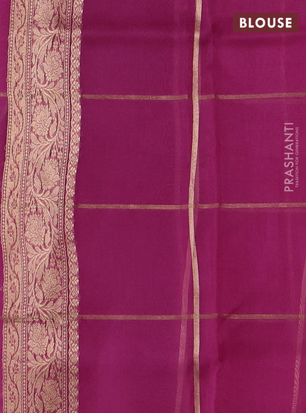 Banarasi organza saree pink with allover zari checks & buttas and zari woven piping border