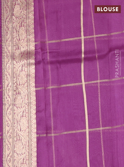 Banarasi organza saree purple with allover zari checks & buttas and zari woven piping border
