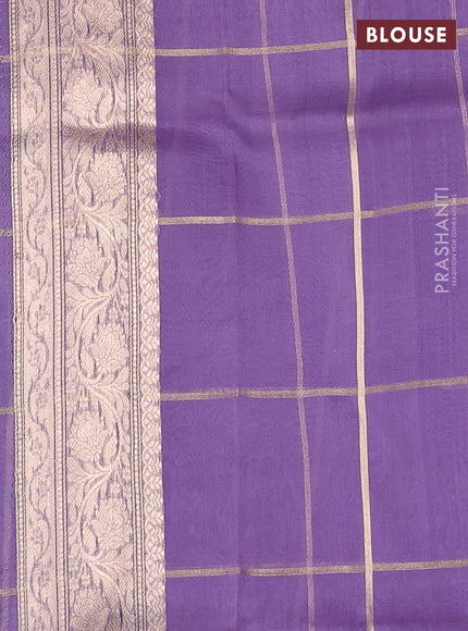 Banarasi organza saree lavender with allover zari checks & buttas and zari woven piping border