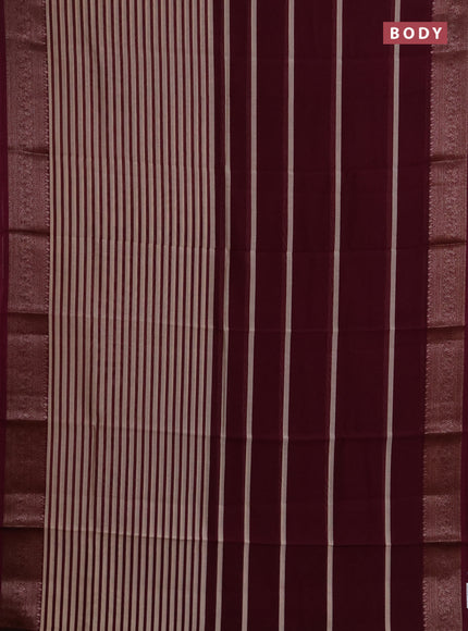Chanderi silk cotton saree wine shade and beige with allover stripe pattern and banarasi style border