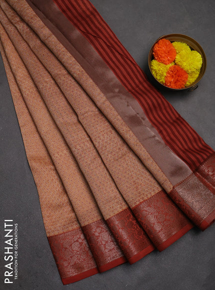 Chanderi silk cotton saree sandal and rust shade with allover butta prints and banarasi style border