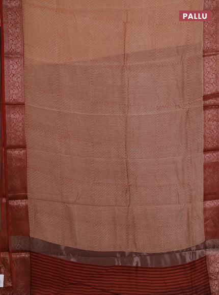 Chanderi silk cotton saree sandal and rust shade with allover butta prints and banarasi style border