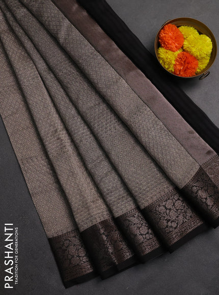 Chanderi silk cotton saree grey and coffee brown with allover butta prints and banarasi style border