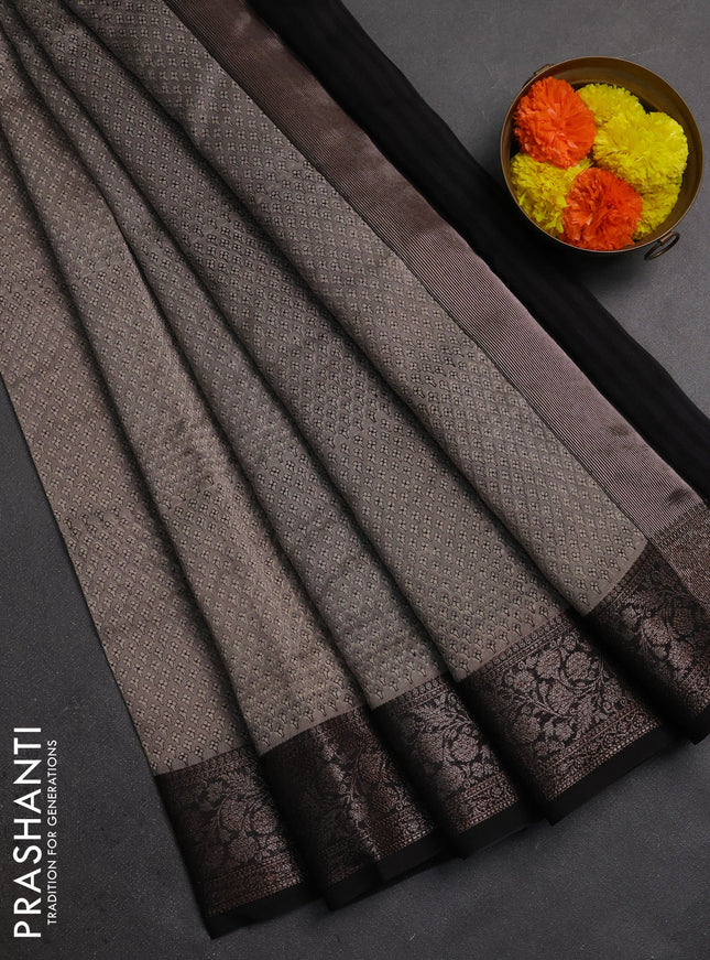 Chanderi silk cotton saree grey and coffee brown with allover butta prints and banarasi style border