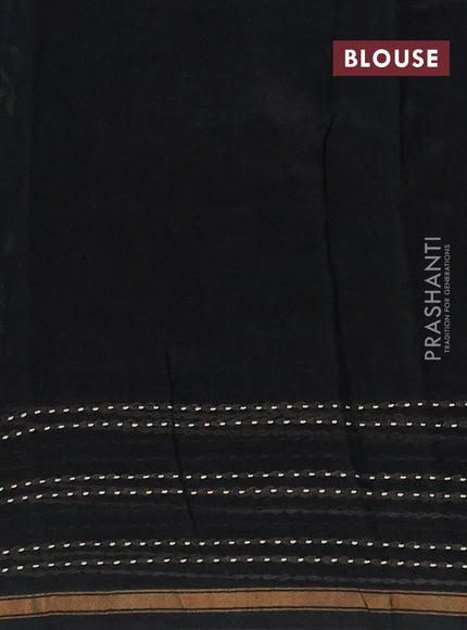 Chanderi silk cotton saree black with allover kalamkari prints and kantha stitch work border