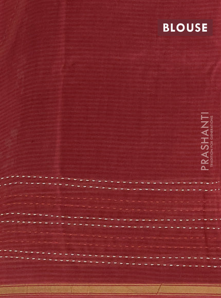 Chanderi silk cotton saree maroon with allover kalamkari prints and kantha stitch work border
