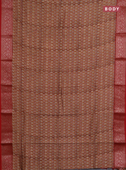 Chanderi silk cotton saree dark mustard and red with allover butta prints and banarasi style border