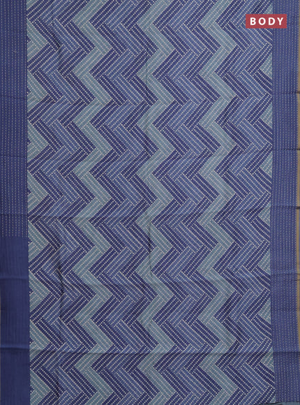Chanderi silk cotton saree grey with allover geometric prints and kantha stitch work border