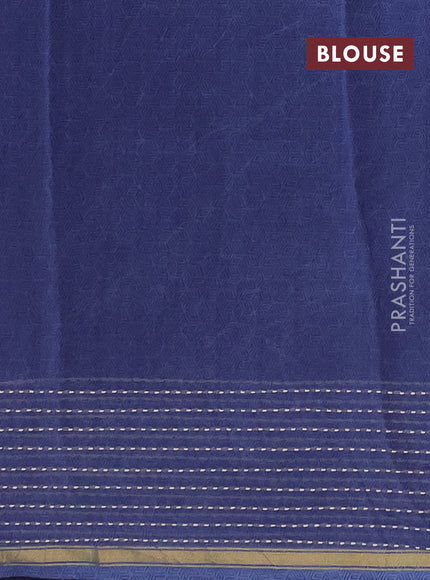 Chanderi silk cotton saree grey with allover geometric prints and kantha stitch work border