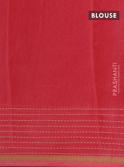 Chanderi silk cotton saree peach pink with allover geometric prints and kantha stitch work border