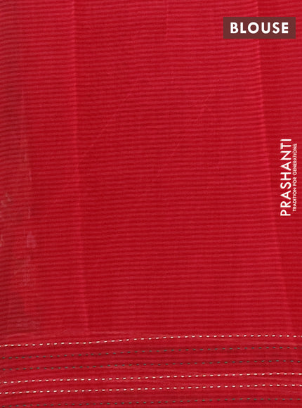 Chanderi silk cotton saree red with allover prints and kantha stitch work border
