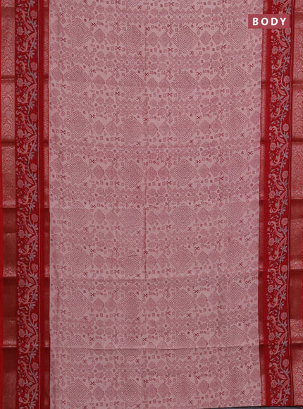 Chanderi silk cotton saree pastel pink and red with allover geometric prints and rettapet printed border