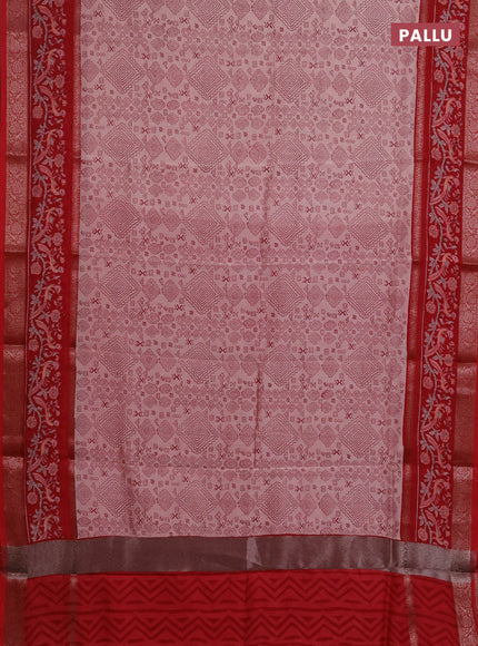 Chanderi silk cotton saree pastel pink and red with allover geometric prints and rettapet printed border