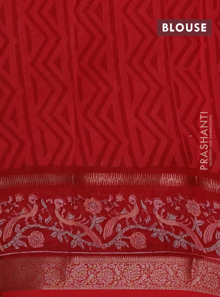 Chanderi silk cotton saree pastel pink and red with allover geometric prints and rettapet printed border