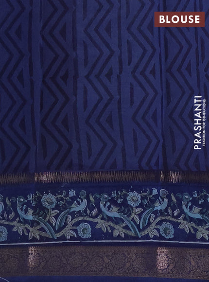 Chanderi silk cotton saree grey and blue with allover geometric prints and rettapet printed border