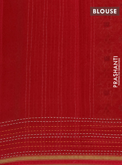 Chanderi silk cotton saree mustard yellow and red with allover patola prints and kantha stitch work border