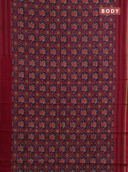 Chanderi silk cotton saree deep purple and magenta pink with allover patola prints and kantha stitch work border