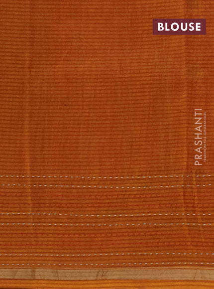 Chanderi silk cotton saree maroon and dark mustard with allover patola prints and kantha stitch work border