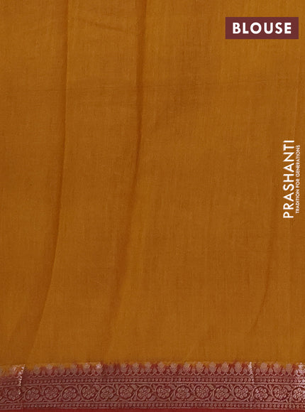 Chanderi silk cotton saree dark mustard and brown with allover thread & zari weaves and long printed banarasi style border