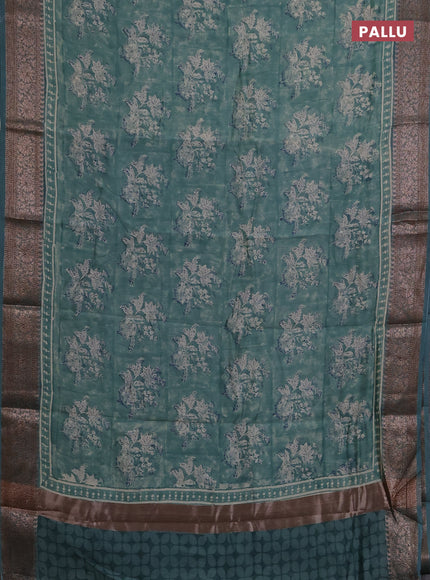 Chanderi silk cotton saree pastel green with allover butta block prints and banarasi style border