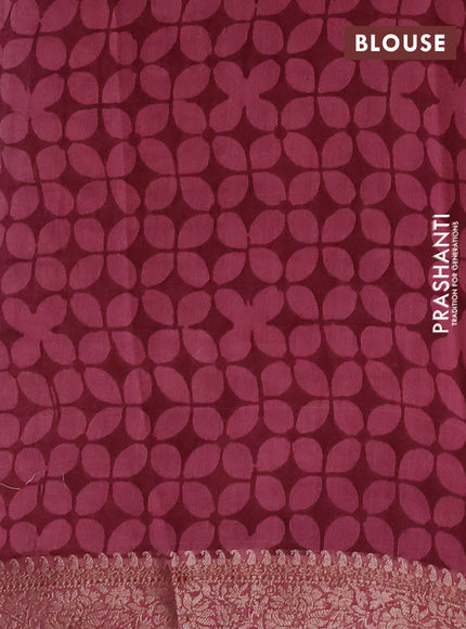 Chanderi silk cotton saree mauve pink with allover butta block prints and banarasi style border