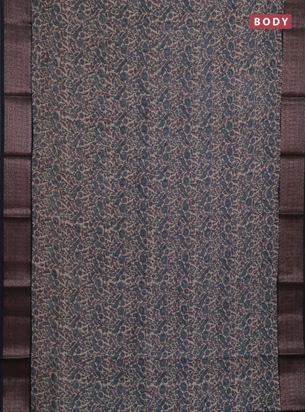 Chanderi silk cotton saree beige and grey with allover kalamkari prints and banarasi style border