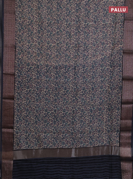 Chanderi silk cotton saree beige and grey with allover kalamkari prints and banarasi style border