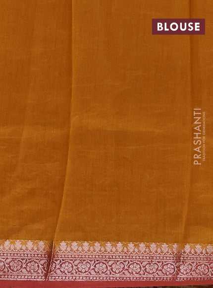 Chanderi silk cotton saree dark mustard and rust shade with allover thread & zari weaves and long printed banarasi style border