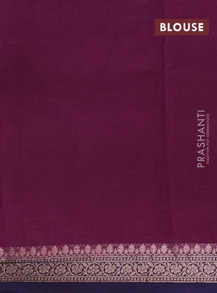 Chanderi silk cotton saree wine shade and navy blue with allover thread & zari weaves and long printed banarasi style border