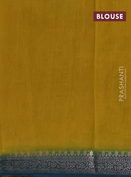Chanderi silk cotton saree mustard green and peacock green with allover thread & zari weaves and long printed banarasi style border