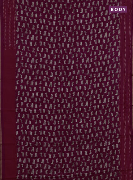 Chanderi silk cotton saree magenta pink and orange with allover pichwai prints and kantha stitch work border