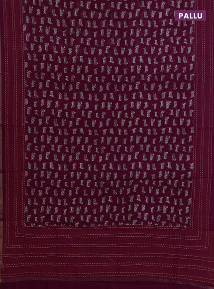 Chanderi silk cotton saree magenta pink and orange with allover pichwai prints and kantha stitch work border