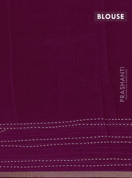 Chanderi silk cotton saree magenta pink and orange with allover pichwai prints and kantha stitch work border