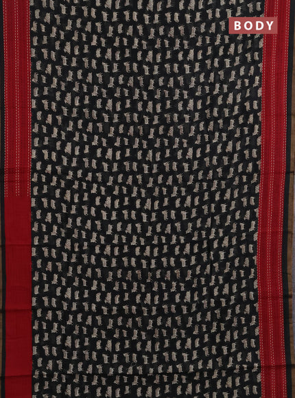 Chanderi silk cotton saree black and maroon with allover pichwai prints and kantha stitch work border