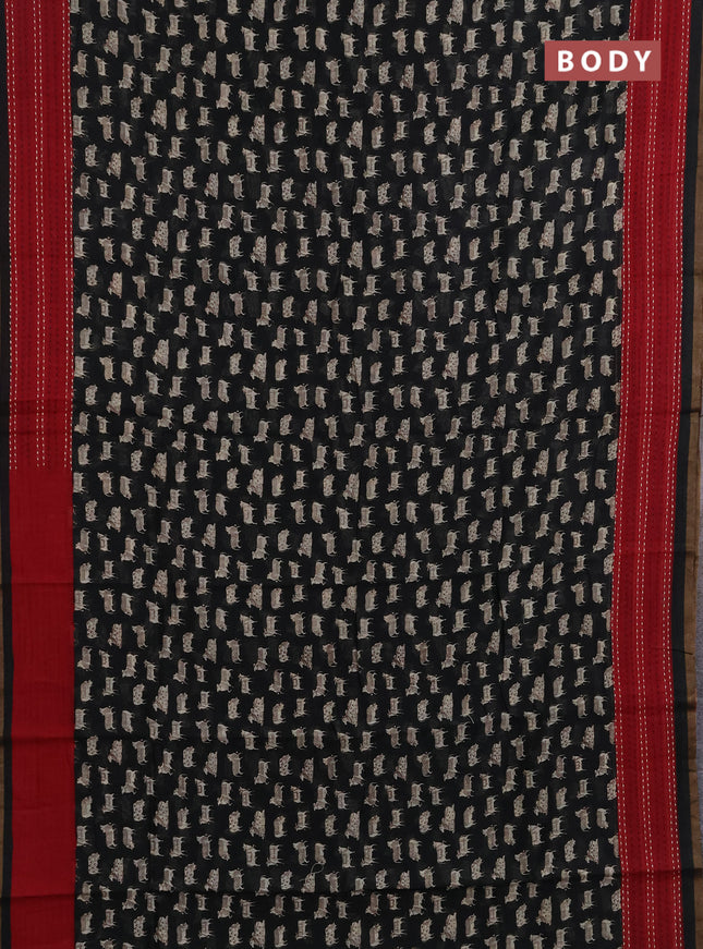 Chanderi silk cotton saree black and maroon with allover pichwai prints and kantha stitch work border