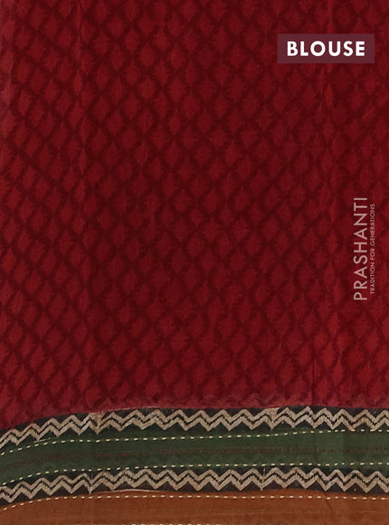Chanderi silk cotton saree maroon with plain body and long kantha stitch work border
