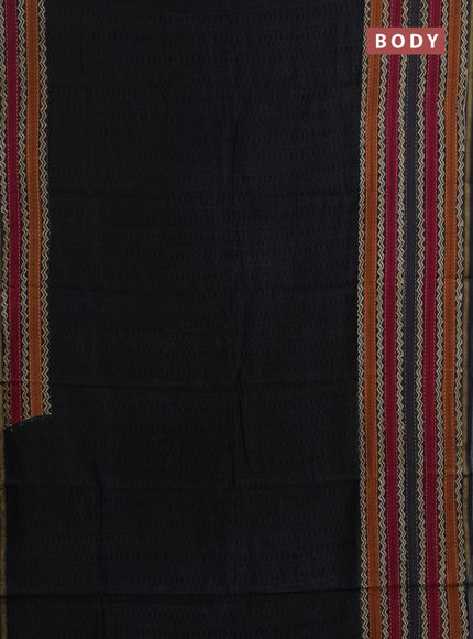 Chanderi silk cotton saree dark grey with plain body and long kantha stitch work border