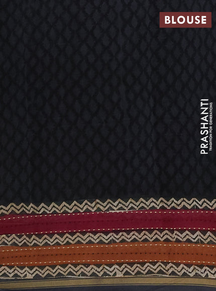 Chanderi silk cotton saree dark grey with plain body and long kantha stitch work border