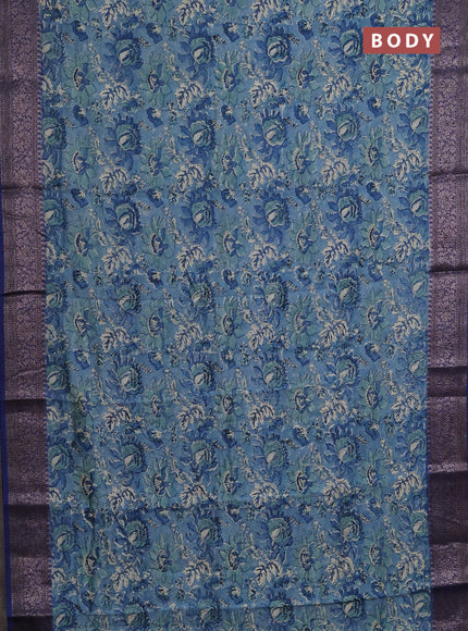 Chanderi silk cotton saree indigo blue with allover prints and banarasi style border