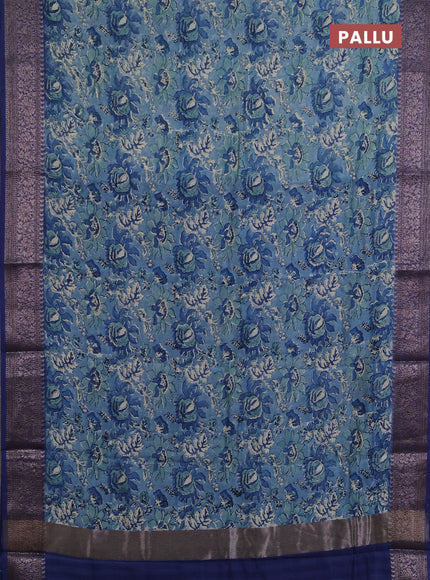 Chanderi silk cotton saree indigo blue with allover prints and banarasi style border