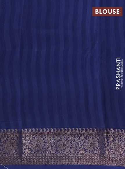 Chanderi silk cotton saree indigo blue with allover prints and banarasi style border
