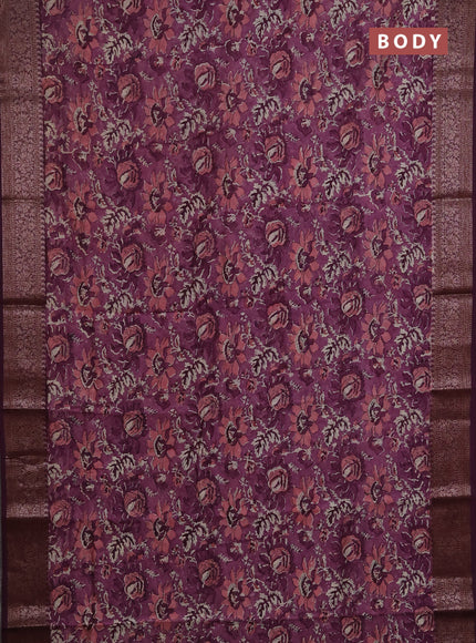 Chanderi silk cotton saree wine shade with allover prints and banarasi style border